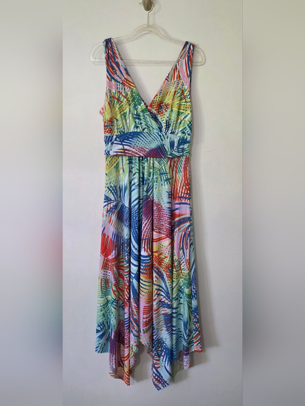 Pappagallo Becca Tropical Palm Print Handkerchief Hem Dress Resortwear Small